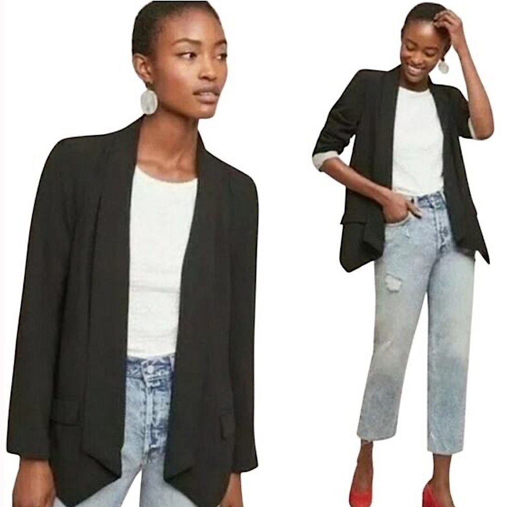 Anthropologie Cartonnier Black Open-Front Blazer